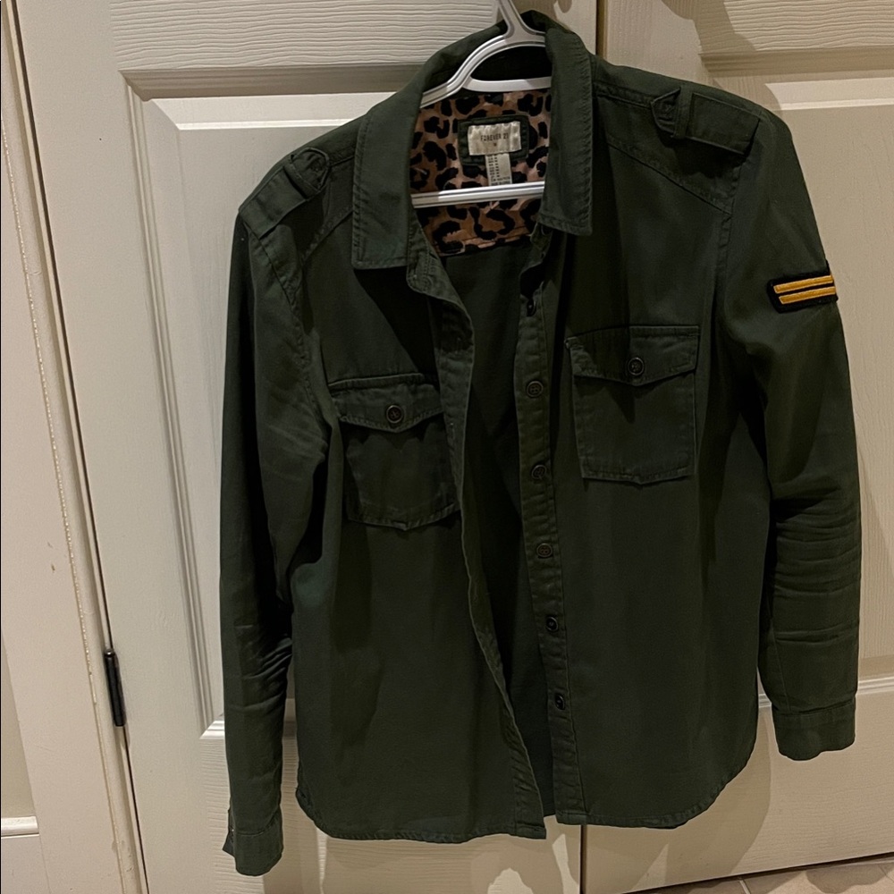 Forever 21 Olive Green Jacket with Leopard Lining